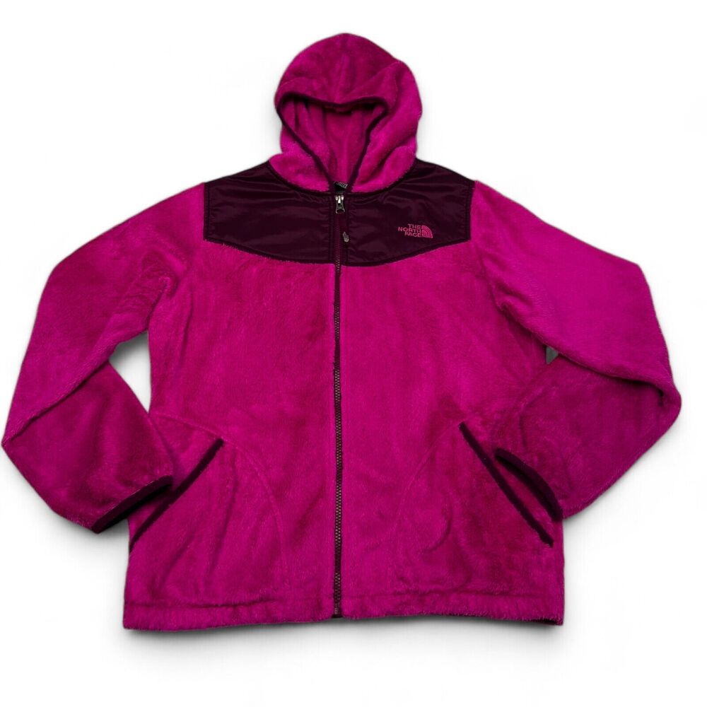 The North Face Hooded Jacket Girls Youth XL (18) Bright Pink Fuzzy Fleece